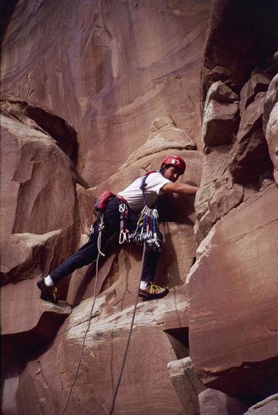 Brad Bond starting pitch 1 of the Dickfour, first ascent.