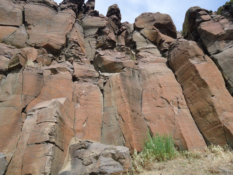 The route starts just left of center in the photo and climbs up and around the butterfly-shaped feature.