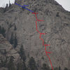 This is the route that I took up McGregor Slab. It was a windy day, so I did short pitches. I was able to well protect this route. I found pro every 6 to 15 feet. I would rate this route as 5.5.