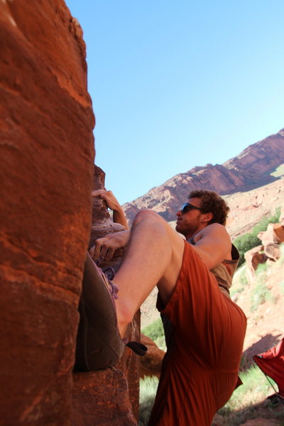 Working the rail on Washed Out (V4).