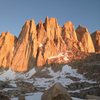 Alpenglow on Aiguille Extra, Third Needle, Day Needle, and the upper 1/2 of Keeler Needle