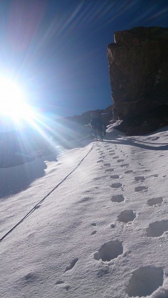 Reaching the rock step in the early am.