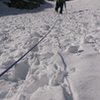 Sludging up the lower couloir.