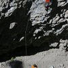 Chris Ticknor getting a belay from Daniel Trugman on Loose Cannon 