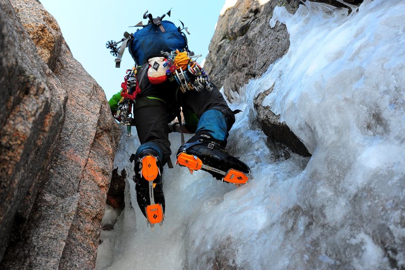 Matt "Sunshine" Lovas works his way through the first crux on the upper portion of Dreamweaver.