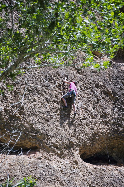 Sustained mid 5.10 climbing from the crux to the top.