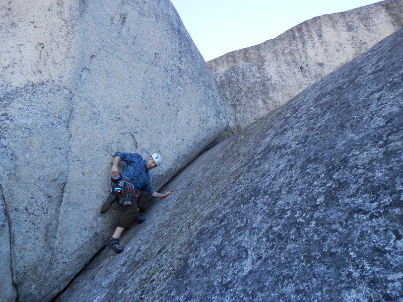 A nice moderate trad crack on one of the taller walls near the summit marker of Big Bald Rock.