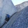 A nice moderate trad crack on one of the taller walls near the summit marker of Big Bald Rock.