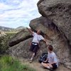 Counting bolts.<br>
<br>
Perfect little area for climbing and a picnic.  Shade, sand, grass, secluded.