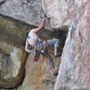 Placing gear at the crux ... fun climb!