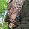 Tracie's first smooth red Lockatong Formation argillite interspersed with friable Brunswick Formation shale climbing experience!