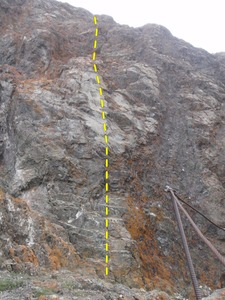 Pocket Rocket starts on the white horizontal stripes then continues up the polished face.