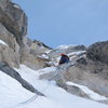 Andres Marin high on the route on moderate mixed terrain.