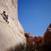 Climbing this route (name unknown to us at the time)with just a couple of bolts (1987) 