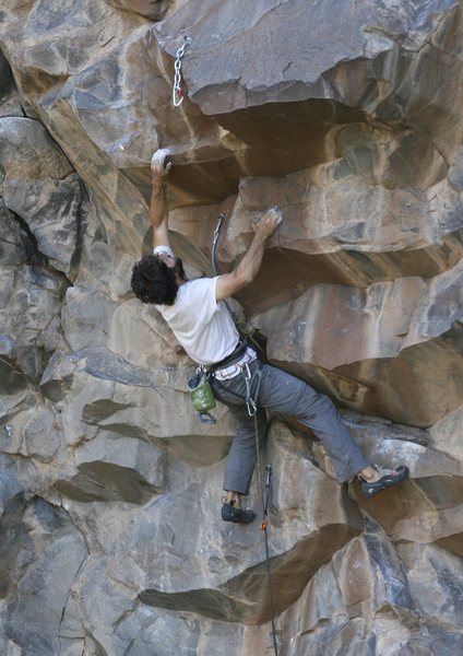 Aaron on the upper slopers.