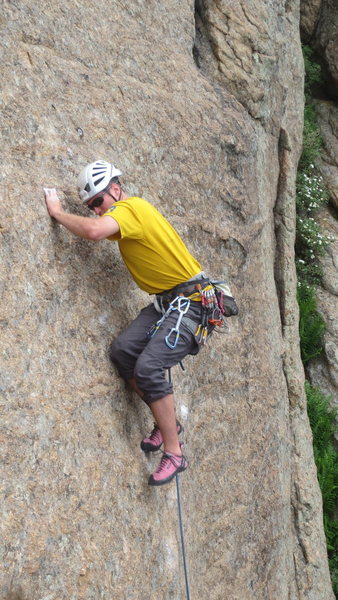 Matt giving a good demonstration on the nature of the first half of this route: balancing and not a lot of positive holds.