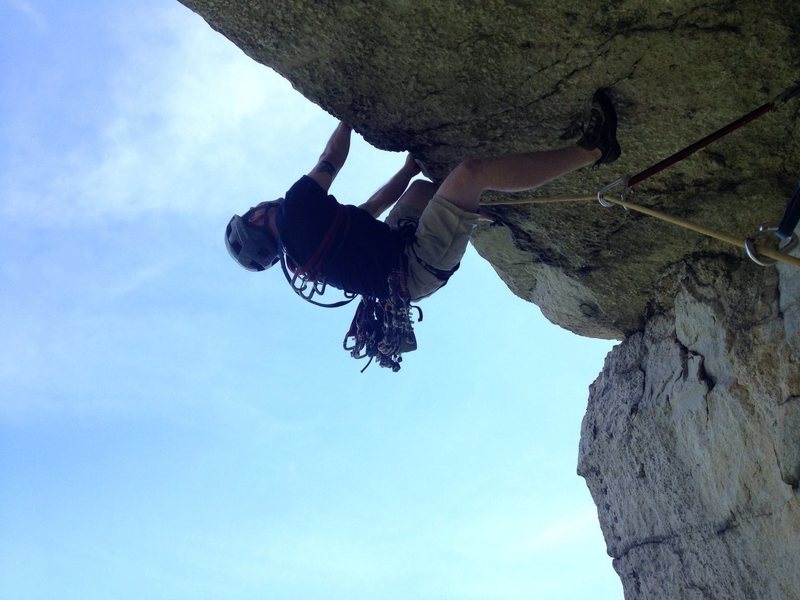 At the Pitch 3 crux of Erect Direction in the Gunks. Got the P2 and P3 red point 06-28-2014