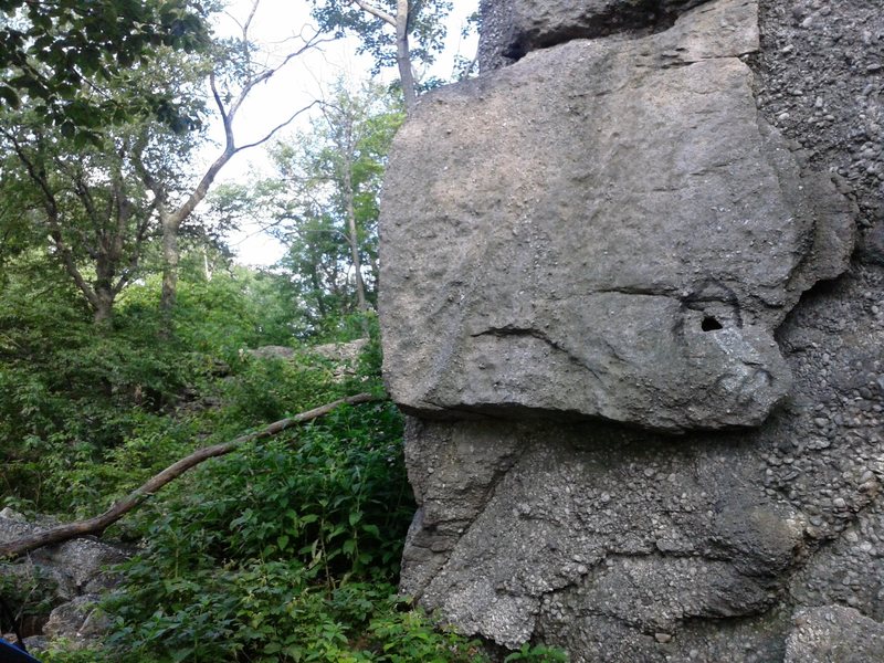 The approach trail is just left of the rock. The starting flake is clearly seen here.