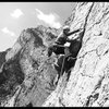 Toward the top of the classic multi pitch "Smoking", 5.10d, in the Terradets Gorge.