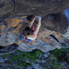 T.H. hanging it out on the Orange jug, before the crux.