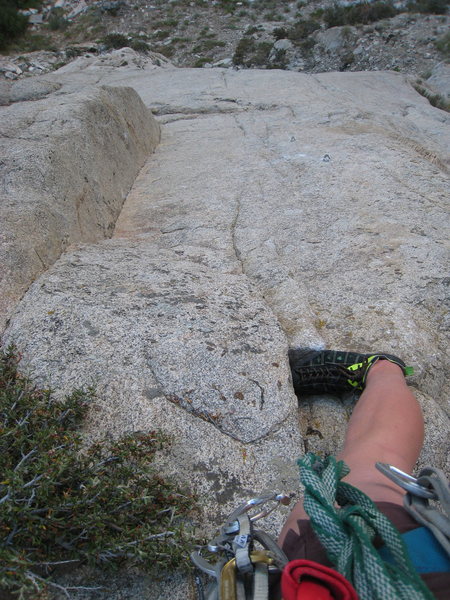 Looking down at the crux corner.