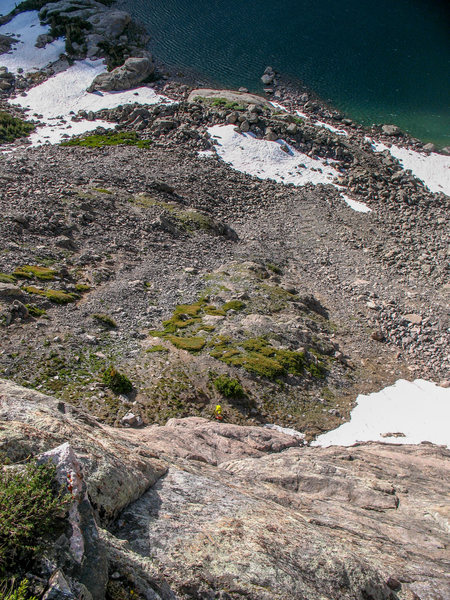 Looking down from the top of the first, 250' pitch. 