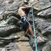 Leading a route on Upper Vader at Rumney