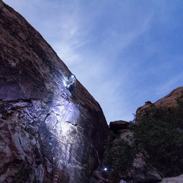 Night sends by headlamp and the super moon. Cannibal Crag - Calico Basin, NV