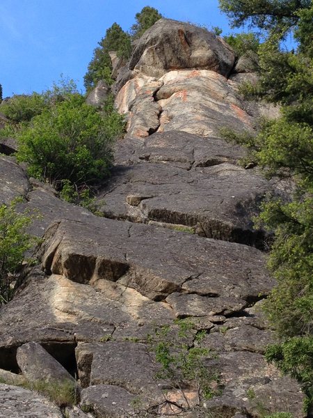 Flakey goodness on the left side of the crag