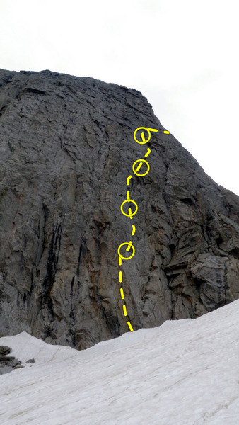 The first 5 pitches of the route