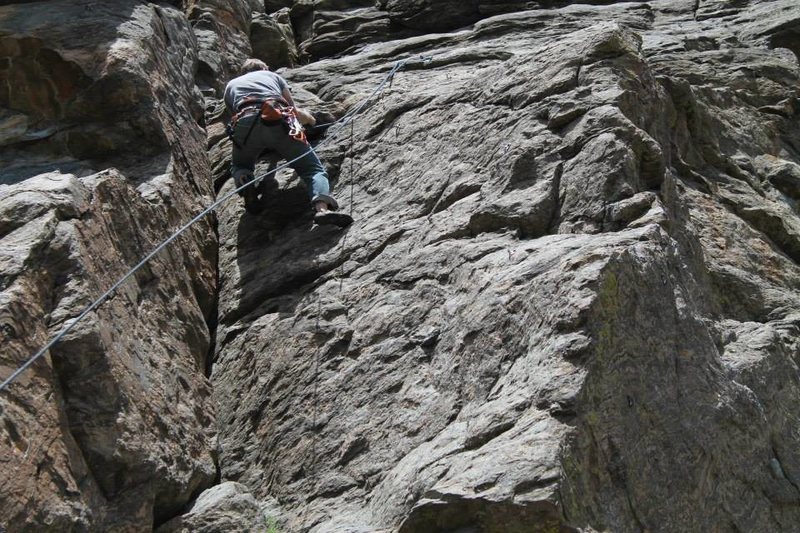 About 2/3rds of the way up, close to the crux.