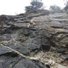 Carl Pluim at the crux on Gneiss (renamed by the FA), Monkey House, CCC.