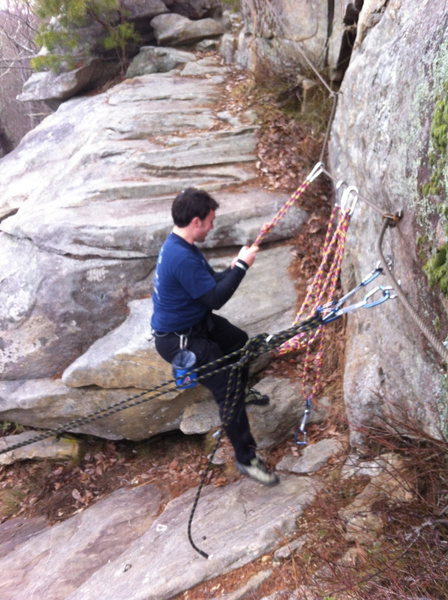 this shows the steel cable, rap rings and the bolts above the routes to where you can set up top ropes.