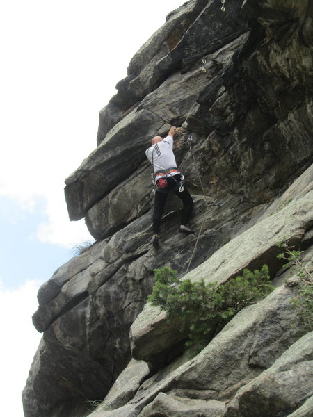 Beginning the crux of the 1st pitch of Just A Smidgen Harder.