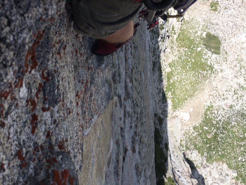 The exposure is awesome; at the final bolt just before topping out.