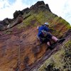 Kuba navigating through some tricky climbing on pitch 3, Aug. 2014.