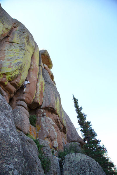 Getting past the crux flare.<br>
<br>
Nick Masson photo.