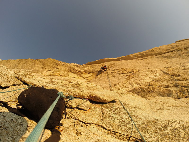 Leading through roofs on pitch 3