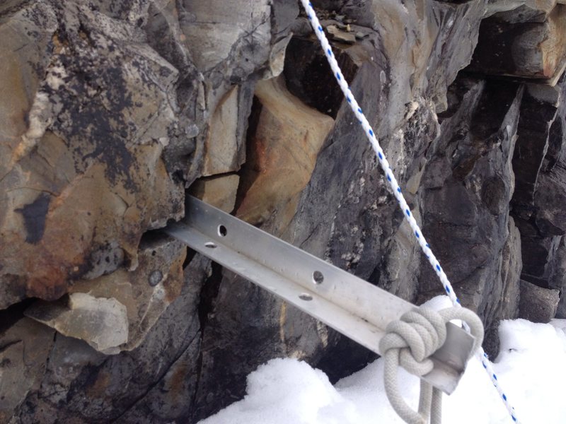 Aluminum snow picket just jammed in a chossy crack. Nepal doesnt safety