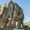 Michael Madsen climbing while Matt Cochran spots. PHOTO: Kelsey Brunner