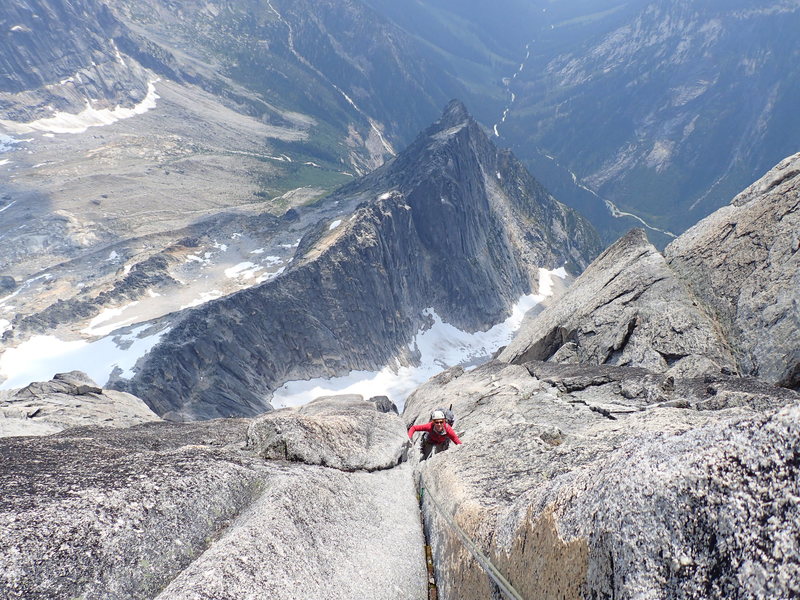 A couple pitches below the summit ridge.