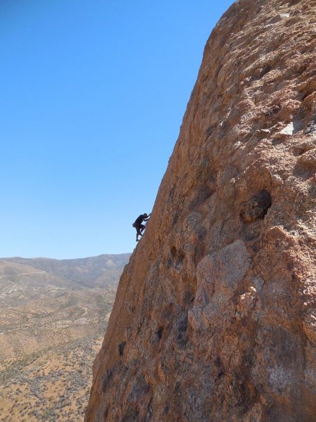 Surfing the upper arête of "Bilbo Surfs Galveston."