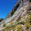 From the bottom of Blueberry Buttress looking climber's left to Dark Rhythm.