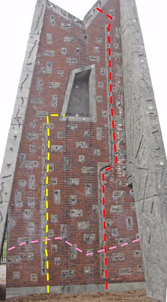 Left side of the north face of the E. Tower. The non-brick wall on the right is the N. Buttress.