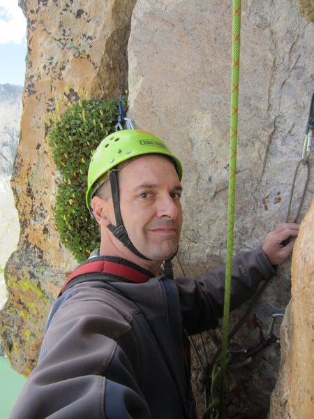 This is just below the summit, having followed the Poe Club 10a hand crack finish instead of the runout east face of South Face route. I highly recommend this finish.