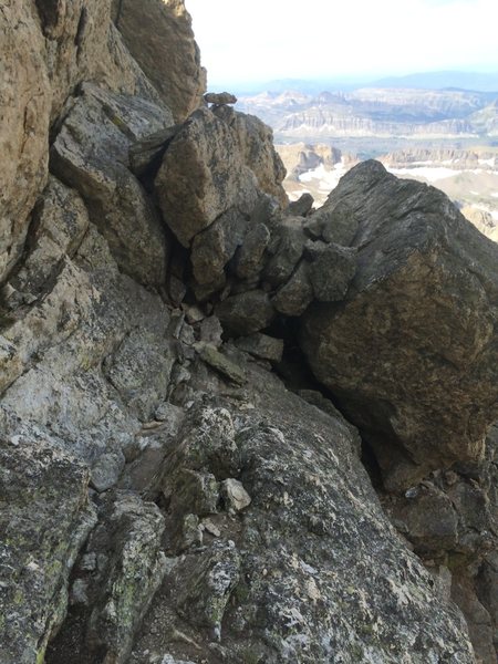 view looking back through the eye of the needle (which is the lower black hole in the photo).  this will be your view when descending.  