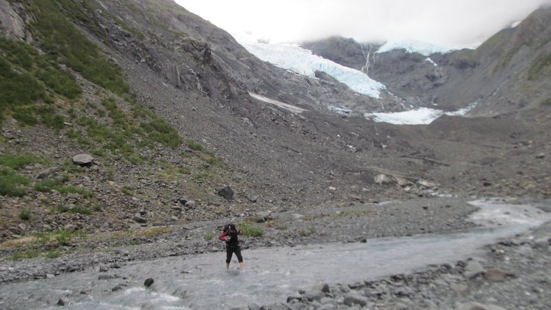 The river crossing is not bad at all. on the way in we hiked over the toe of the glacier to avoid the river crossing and experienced some objective hazard from falling ice! Only in AK can you almost die just trying to go sport climbing:)