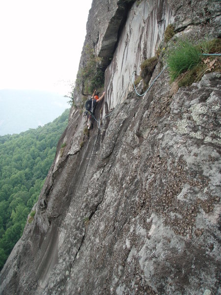 One of the crux pitches, for route finding and climbing difficulty.  Also, one of the most unique sections of rock I've seen on Whiteside Mtn.