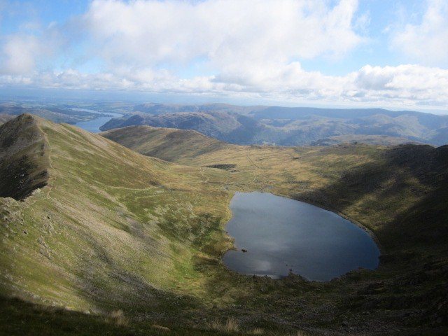 View down to Red Tarn and Lake Ullswater in the distance