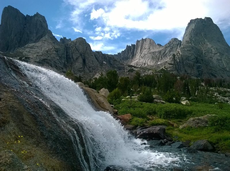 Watchtower to Pingora (L-to-R), from the meadows below Hidden Lake. Aug 2014.